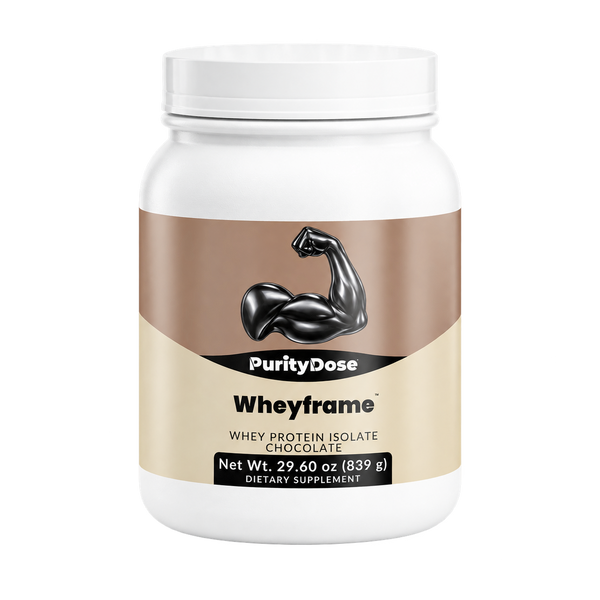 Wheyframe™ — final packaging in the Purity Dose Glass style