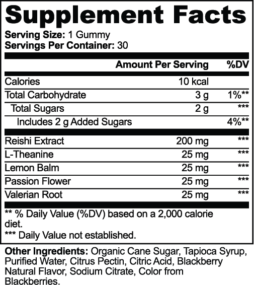 Reishistill Reishi Relax Gummies — original supplier Supplement Facts