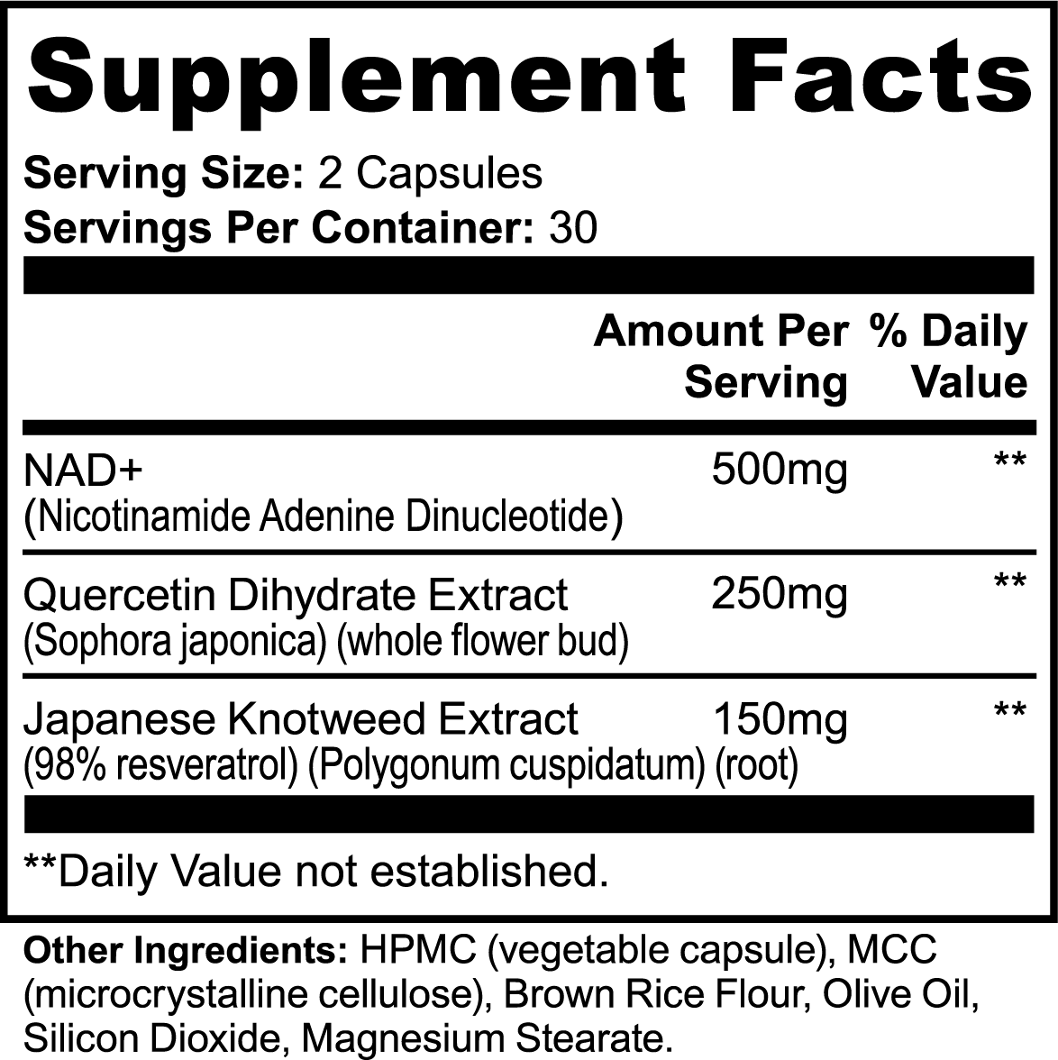 Nadence — official supplier Supplement Facts