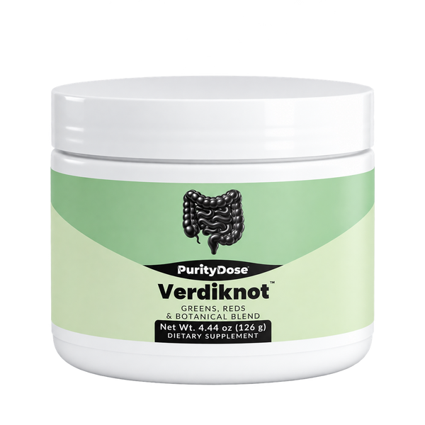 Verdiknot™ — final packaging in the Purity Dose Glass style