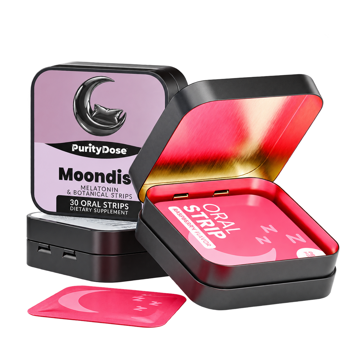 Moondiss pack contents. 30 oral strips. 30 full servings.