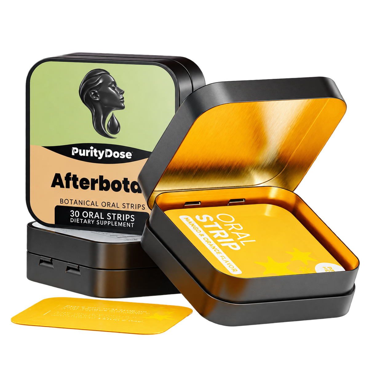 Afterbotan pack contents. 30 oral strips. 30 full servings.