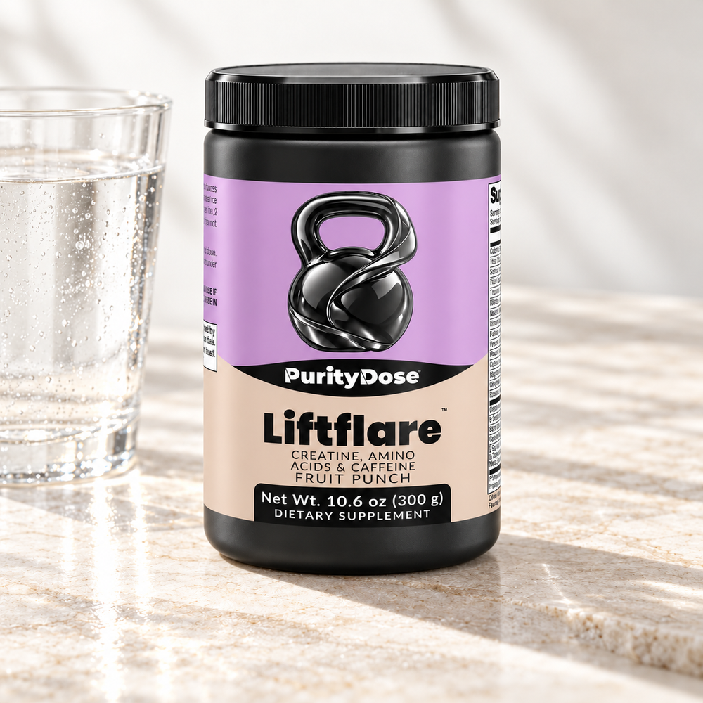 Liftflare current packaging in a bright glass setting with relevant formula context.
