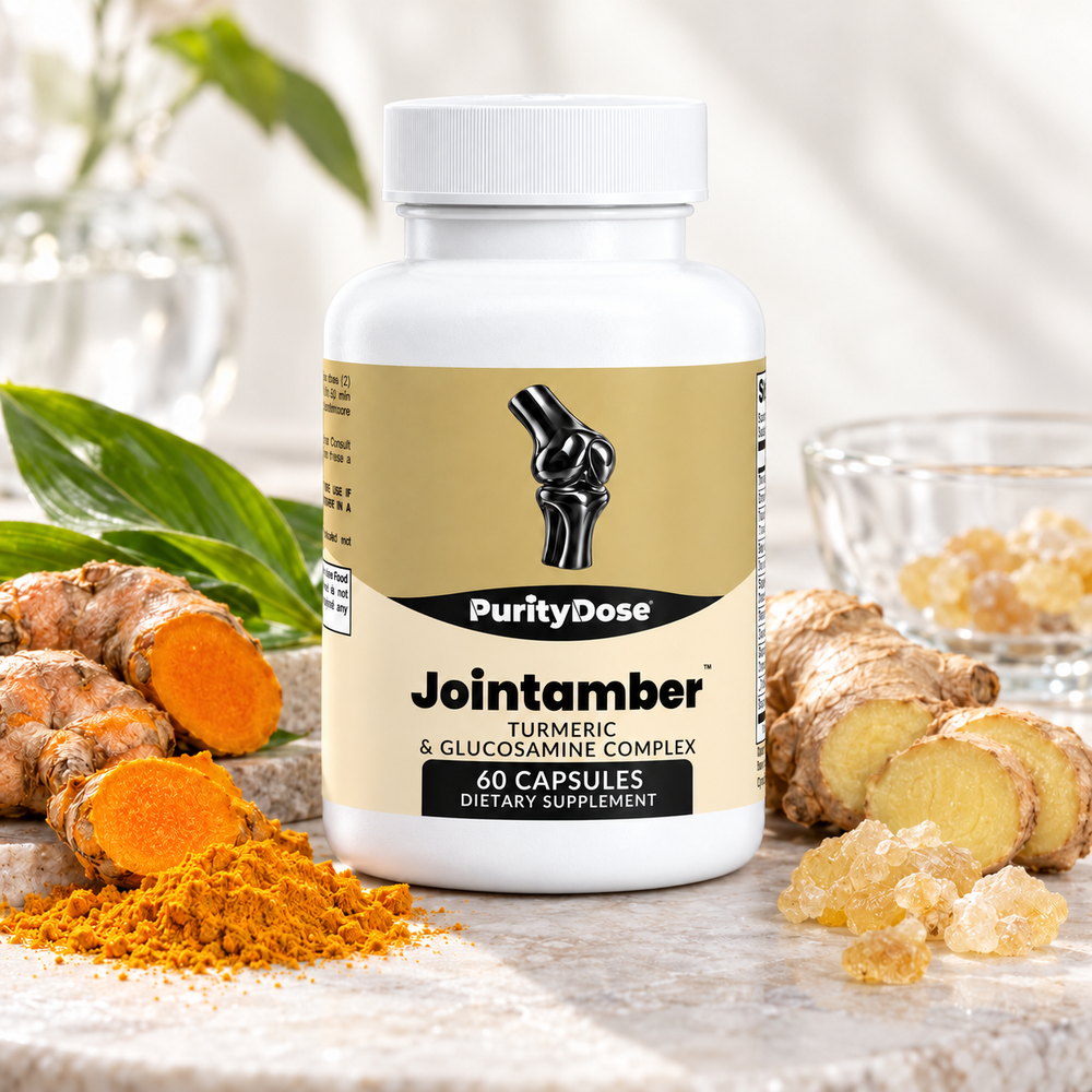 Jointamber current packaging in a bright glass setting with relevant formula context.