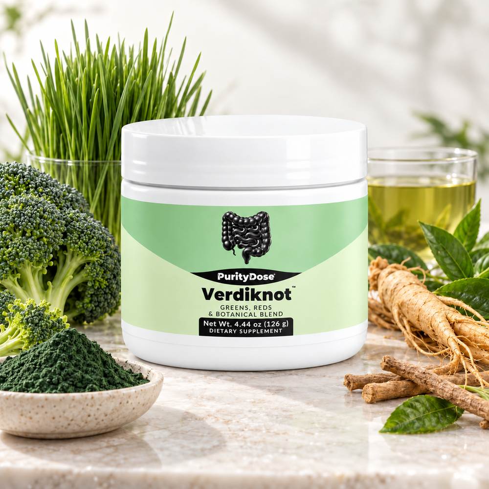 Verdiknot current packaging in a bright glass setting with relevant formula context.
