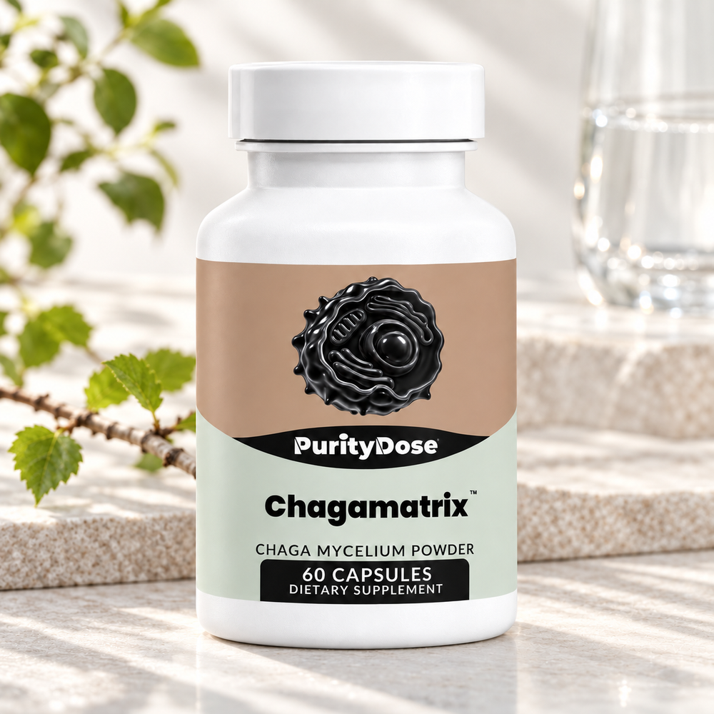 Chagamatrix current packaging in a bright glass setting with relevant formula context.