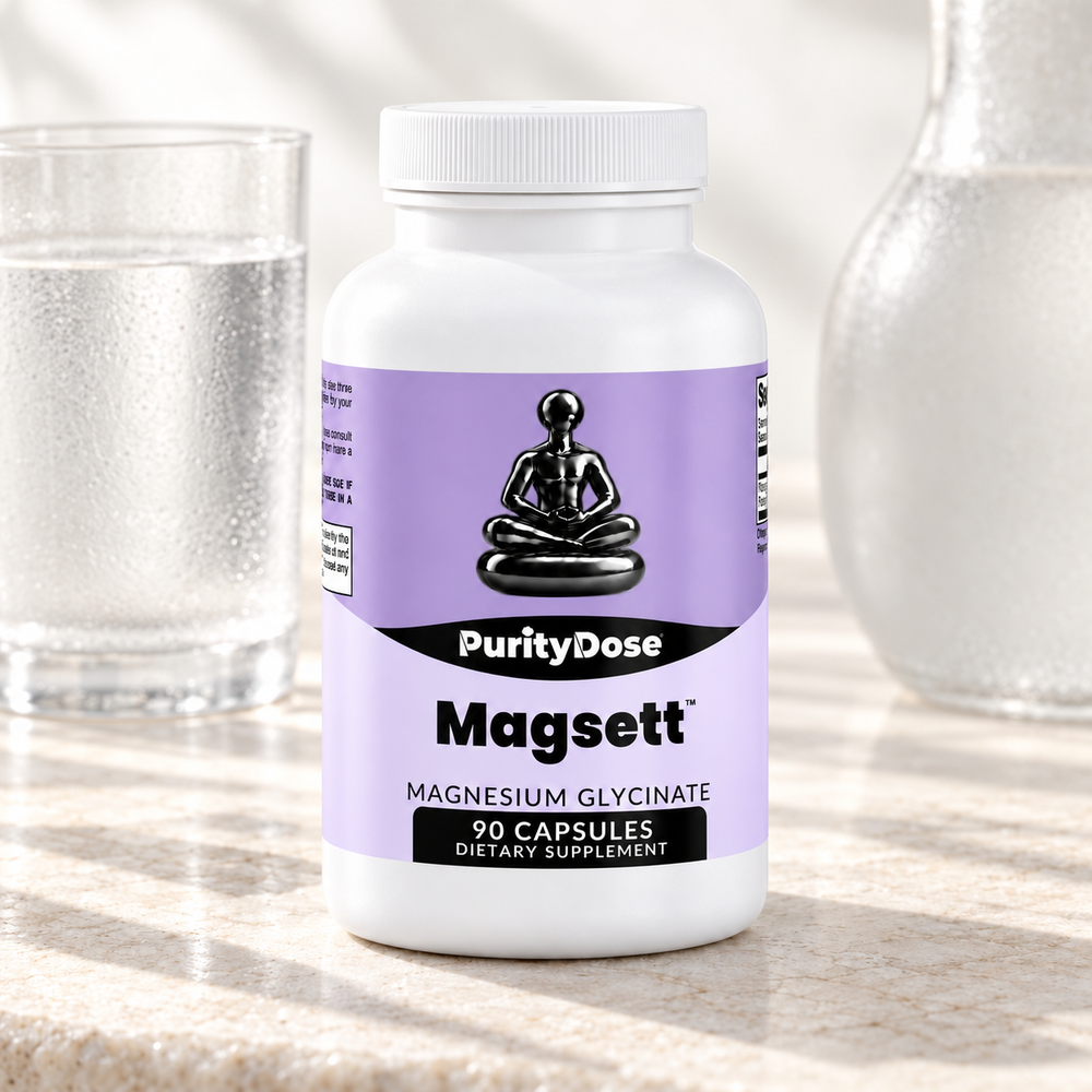 Magsett current packaging in a bright glass setting with relevant formula context.