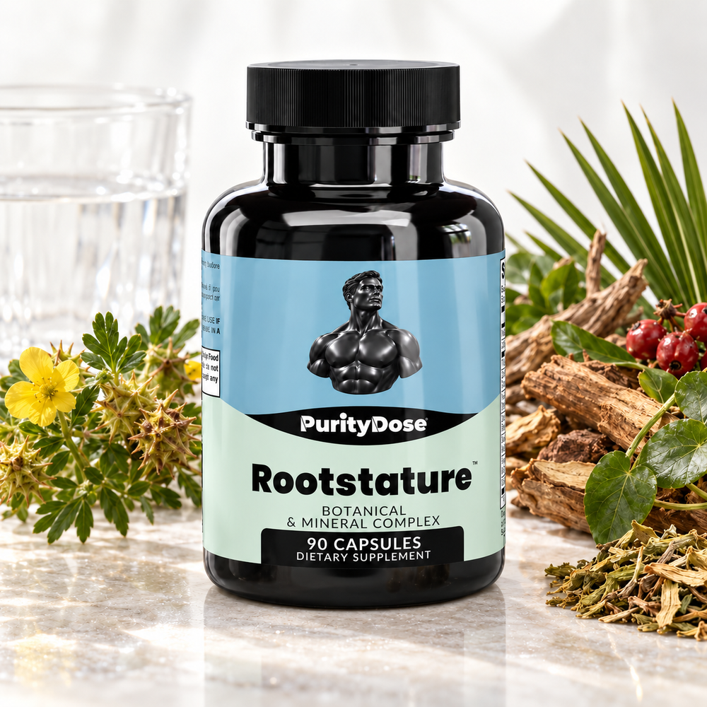 Rootstature current packaging in a bright glass setting with relevant formula context.