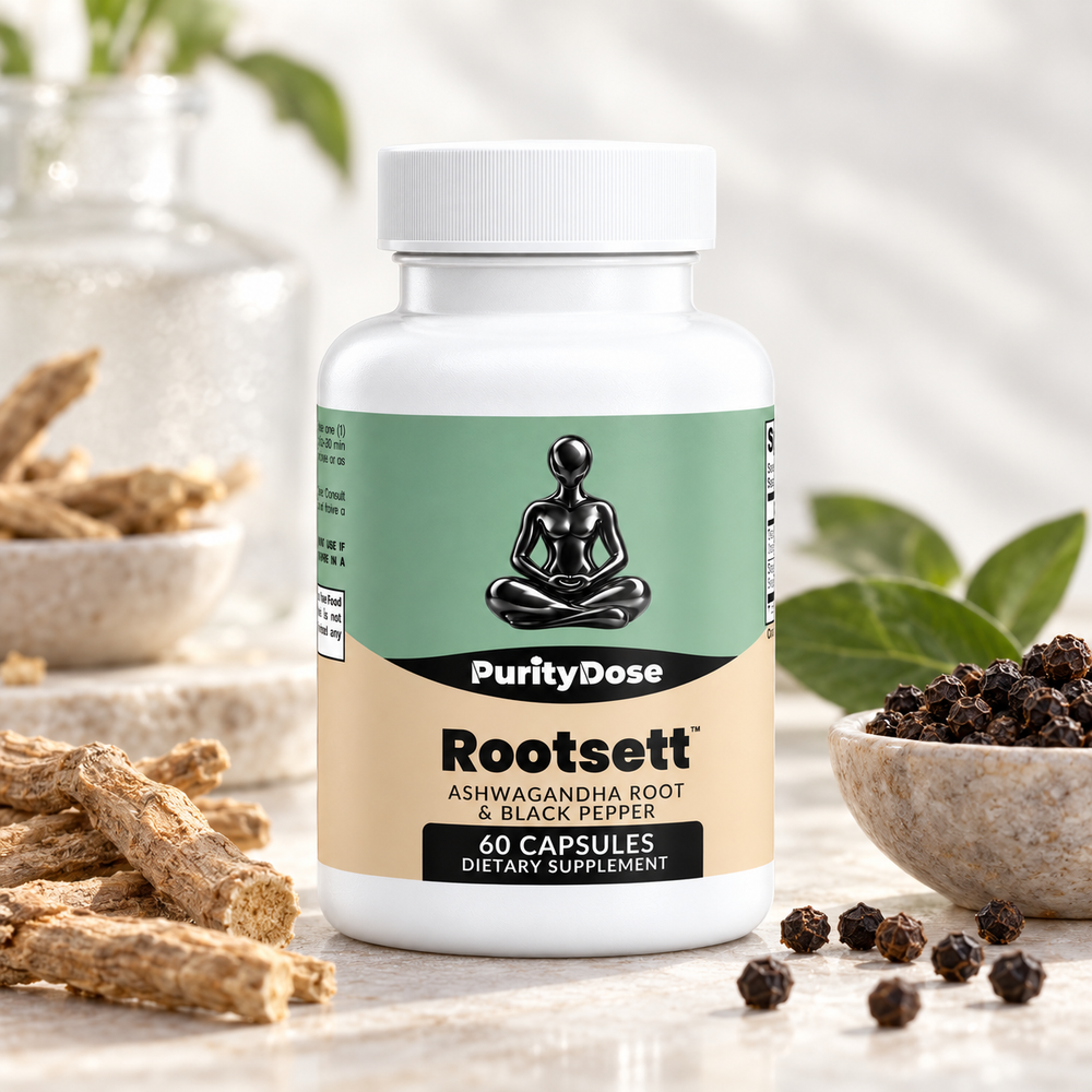 Rootsett current packaging in a bright glass setting with relevant formula context.