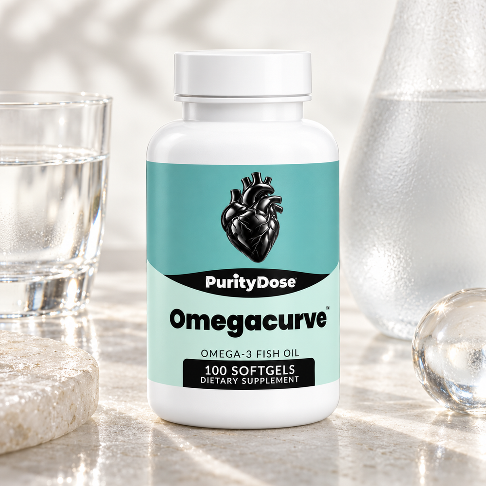 Omegacurve current packaging in a bright glass setting with relevant formula context.